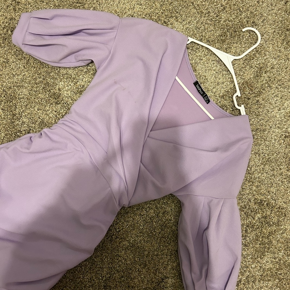 Boohoo Lilac Off-Shoulder Jumpsuit